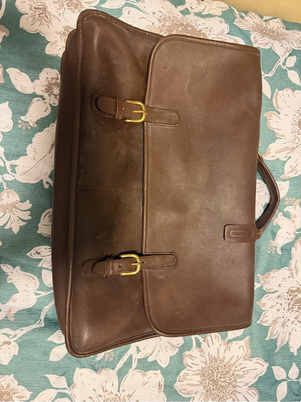 COACH Classic Brown Leather Briefcase with Buckle Accents